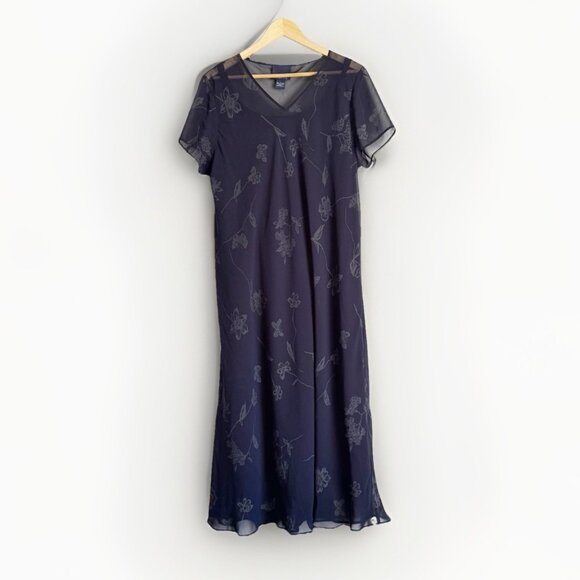 Vintage Venezia Elegant Floral Sheer Overlay Midi Dress SZ 14 Cocktail Evening - Picture 1 of 8